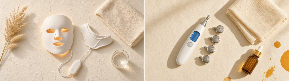 The Clear & Glow Set: LED mask and pore wand flat-lay