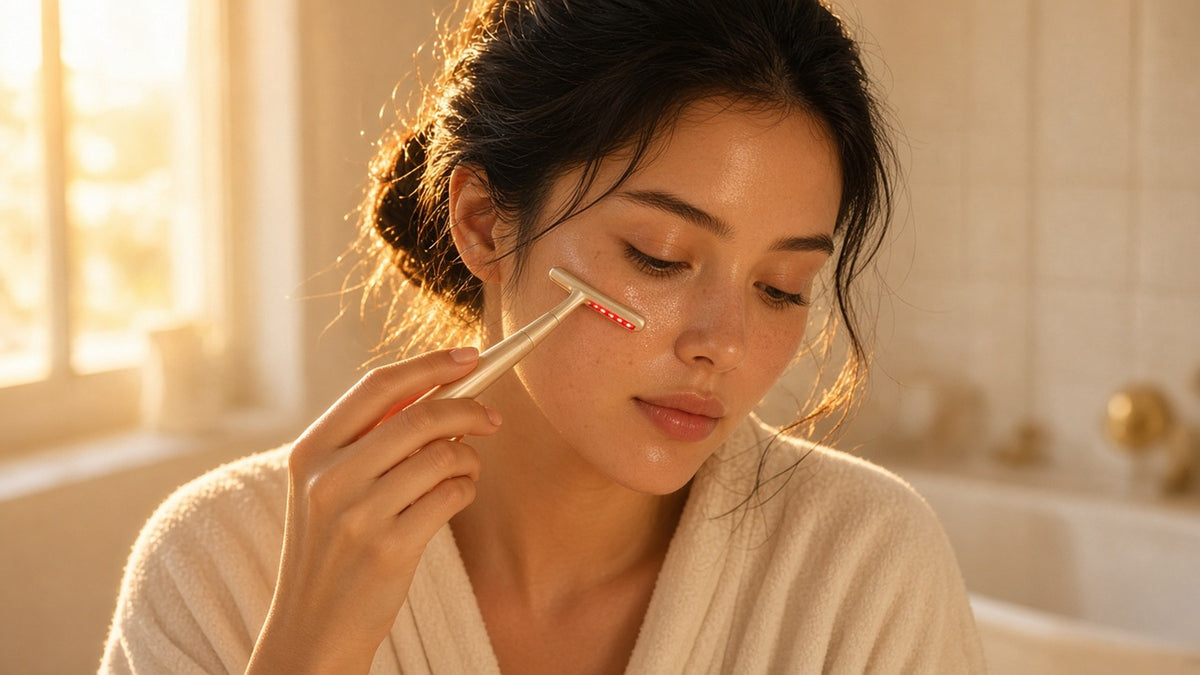 Halo Eye Wand in use during an evening self-care ritual