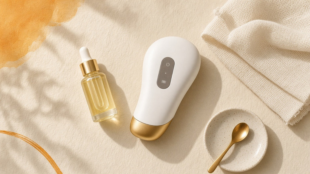 Halo Warm Gua Sha flat-lay on cream backdrop