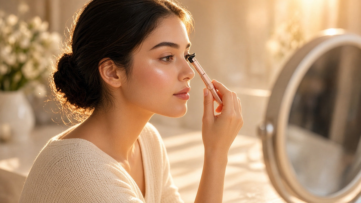 Halo Heated Lash Curler in use during an evening self-care ritual