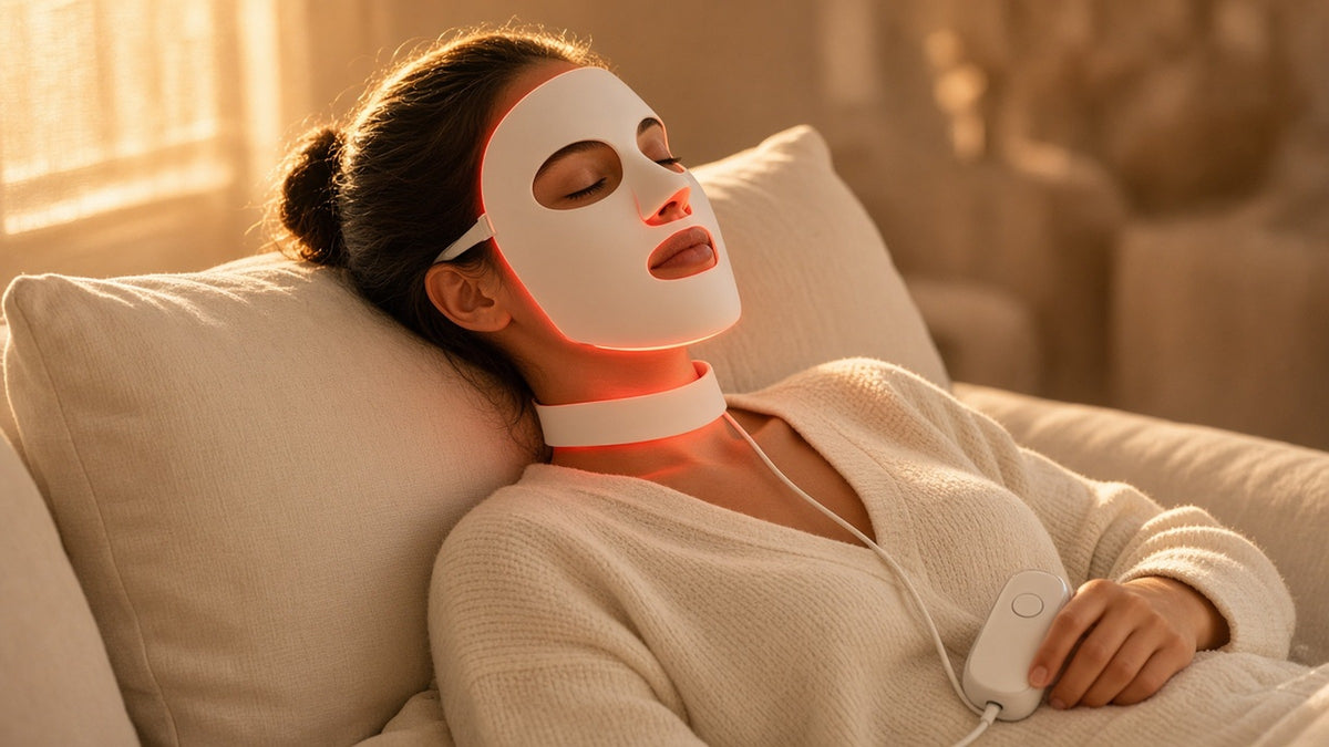 Halo Glow LED mask in use during an evening self-care ritual