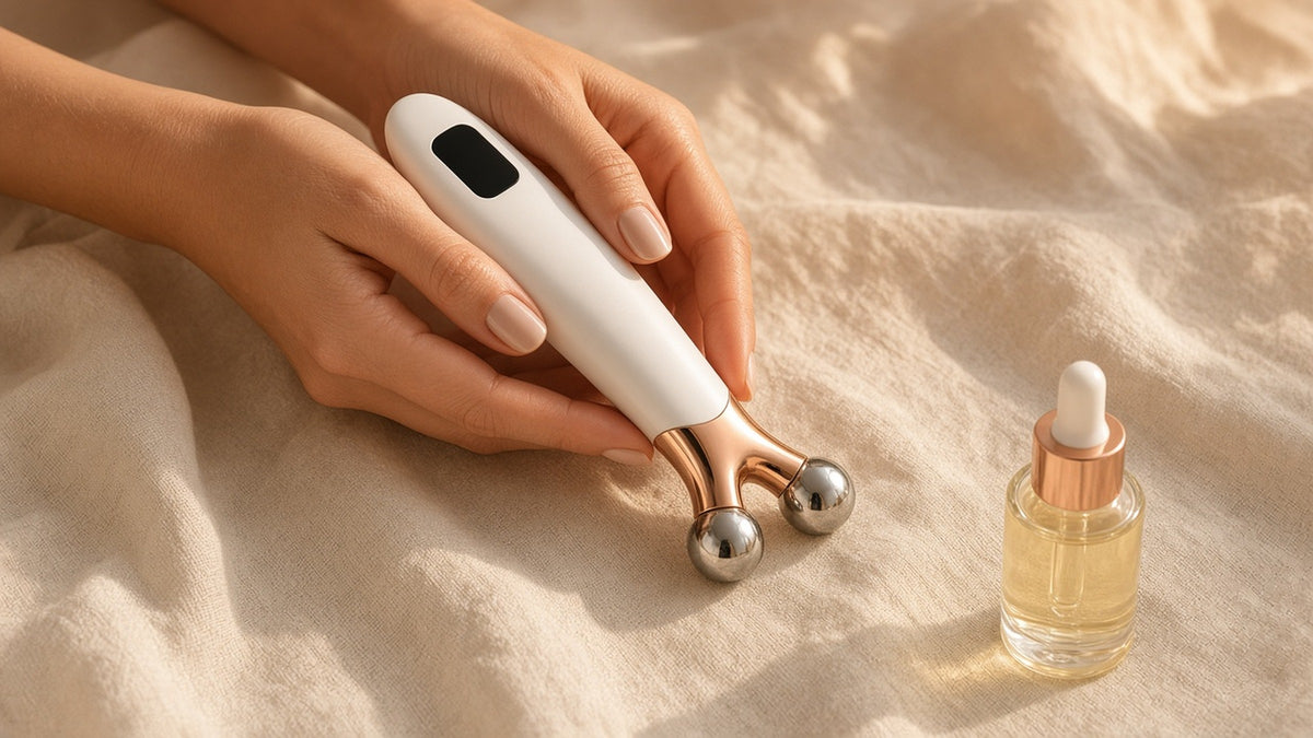 Halo Sculpt microcurrent roller held in hand